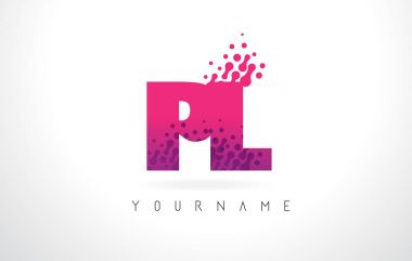 Pembe mor renk ve parçacıklar nokta Des pl P L harfi logolu