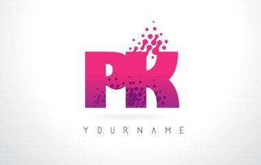 Pembe mor renk ve parçacıklar nokta Des PK P K harfi logolu