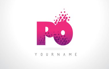 Pembe mor renk ve parçacıklar nokta Des ile po P O mektup Logo