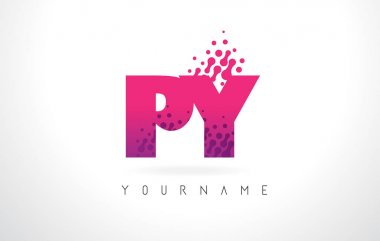 Pembe mor renk ve parçacıklar py P Y harfi logolu Des nokta