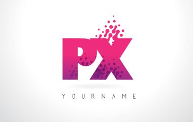 Pembe mor renk ve parçacıklar px P X harfi logolu Des nokta