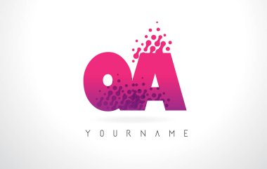 Qa Q A mektup Logo pembe mor renk ve parçacıklar Des nokta
