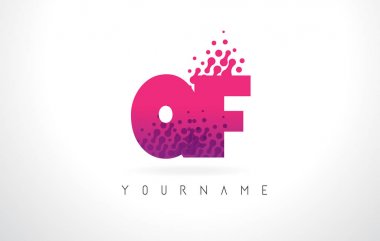 Des QF Q F harf Logo pembe mor renk ve parçacıklar nokta