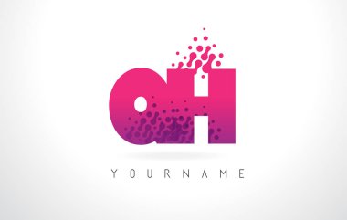 Pembe mor renk ve parçacıklar Qh G H harfi logolu Des nokta