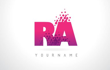 Pembe mor renk ve parçacıklar nokta Des ra R Q harfi logolu