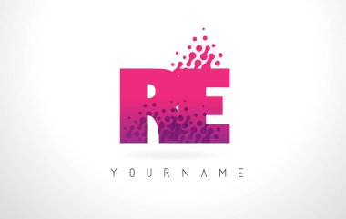R E mektup Logo pembe mor renk ve parçacıklar nokta Des ile yeniden