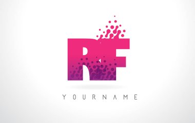 RF R F harf Logo pembe mor renk ve parçacıklar Des nokta