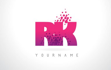 RK R K harfi logolu pembe mor renk ve parçacıklar Des nokta