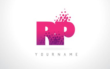Pembe mor renk ve parçacıklar RP R P harfi logolu Des nokta