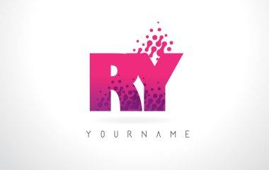 Ry R Y harfi logolu pembe mor renk ve parçacıklar Des nokta
