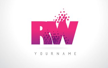 Pembe mor renk ve parçacıklar RW R W harfi logolu Des nokta