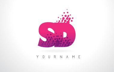 Pembe mor renk ve parçacıklar nokta Des SD S D harfi logolu