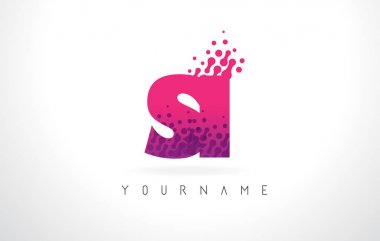 Si S logosu pembe mor renk ve parçacıklar nokta Des ile mektup