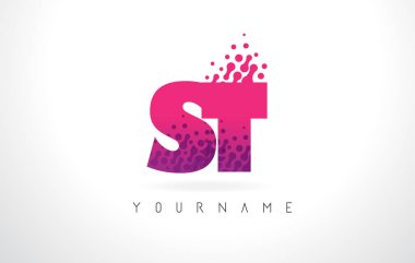 Pembe mor renk ve parçacıklar St S T harfi logolu Des nokta