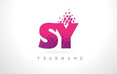 Pembe mor renk ve parçacıklar Sy S Y harfi logolu Des nokta