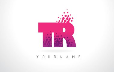 Pembe mor renk ve parçacıkların ile tr T R harfi Logo Des nokta