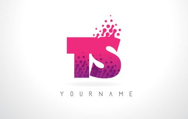 Pembe mor renk ve parçacıklar TS T S harfi logolu Des nokta
