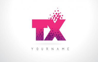 TX T harf Logo pembe mor renk ve parçacıklar nokta Des ile X