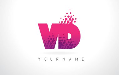 Pembe mor renk ve parçacıklar vd V D harfi logolu Des nokta