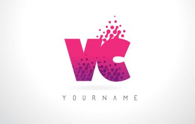 Pembe mor renk ve parçacıklar VC V C harfi logolu Des nokta