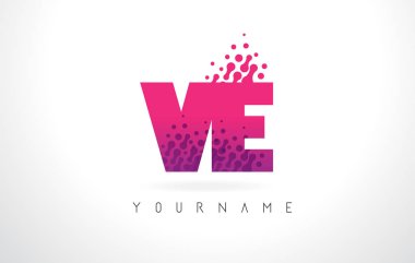 Pembe mor renk ve parçacıklar nokta Des ile ve V E mektup Logo
