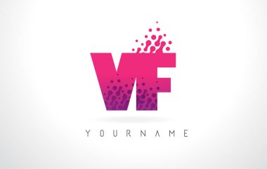 Des VF V F harf Logo pembe mor renk ve parçacıklar nokta