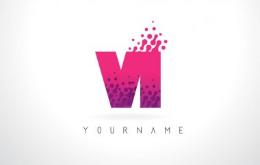 Vi V ben pembe mor renk ve parçacıklar nokta Des ile Logo mektubu