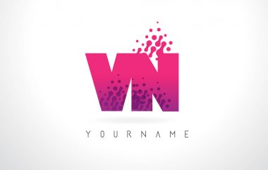 VN V N harfi logolu pembe mor renk ve parçacıklar nokta Des