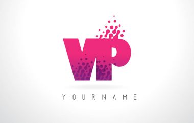 Başkan Yardımcısı V P harfi logolu pembe mor renk ve parçacıklar Des nokta