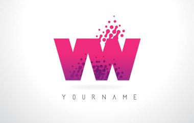 VW V W harfi logolu pembe mor renk ve parçacıklar nokta Des