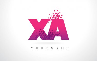 XA X A mektup Logo pembe mor renk ve parçacıklar nokta Des ile