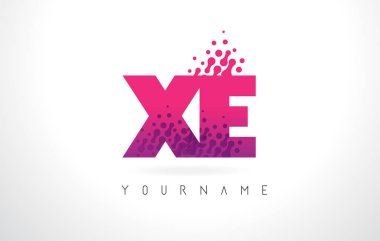 Des XE X E mektup Logo pembe mor renk ve parçacıklar nokta