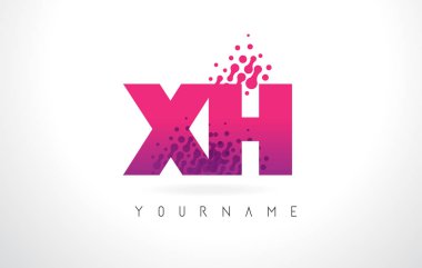 Pembe mor renk ve parçacıklar nokta Des ile XH X H harfi Logo