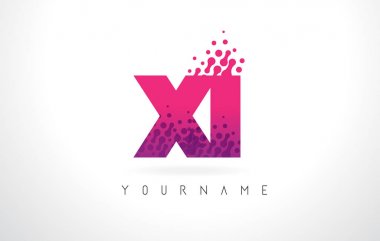 XI X ı harfi pembe mor renk ve parçacıklar nokta Des ile Logo
