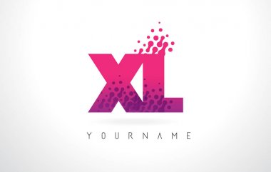 Pembe mor renk ve parçacıklar XL X L harfi logolu Des nokta