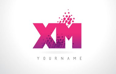 XM X M harfi logolu pembe mor renk ve parçacıklar nokta Des