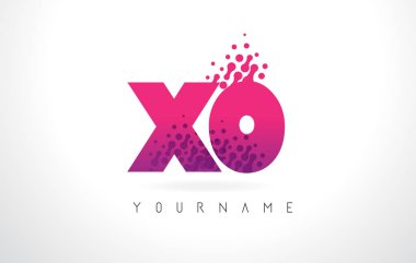 XO X O mektup Logo pembe mor renk ve parçacıklar nokta Des ile