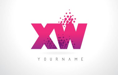 Pembe mor renk ve parçacıklar nokta Des ile XW X W harf Logo