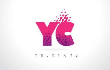 Des YC Y C harfi logolu pembe mor renk ve parçacıklar nokta