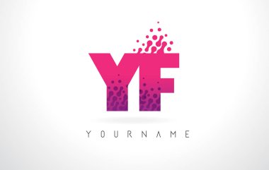 YF Y F harfi logolu pembe mor renk ve parçacıklar Des nokta