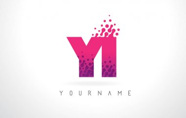 Yi Y ben pembe mor renk ve parçacıklar nokta Des ile Logo mektubu