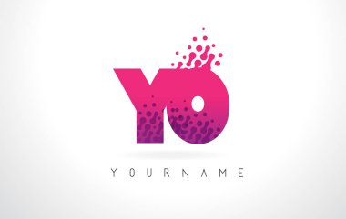 Hey Y O mektubu logolu pembe mor renk ve parçacıklar nokta Des