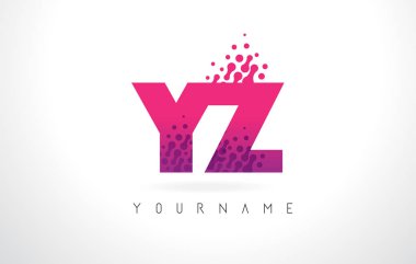 Des YZ Y Z harfi logolu pembe mor renk ve parçacıklar nokta