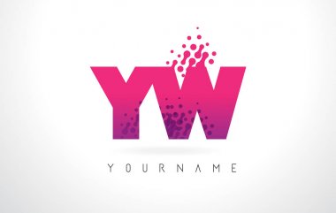 Des YW Y W harfi logolu pembe mor renk ve parçacıklar nokta