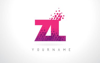 Pembe mor renk ve parçacıklar zl Z L harfi logolu Des nokta