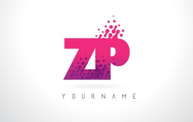 Pembe mor renk ve parçacıklar ZP Z P harfi logolu Des nokta