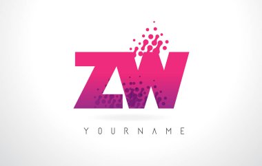 Pembe mor renk ve parçacıklar ZW Z W harfi logolu Des nokta