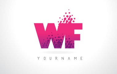 Des WF W F harf Logo pembe mor renk ve parçacıklar nokta