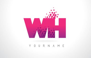 Pembe mor renk ve parçacıklar wh W H harfi logolu Des nokta
