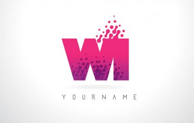 Wi W Logo pembe mor renk ve parçacıklar nokta Des ile mektup